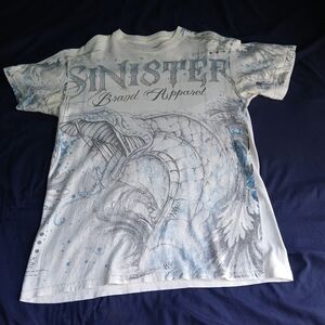 Sinister Apparel Men's Medium T-shirt White Blue King Cobra